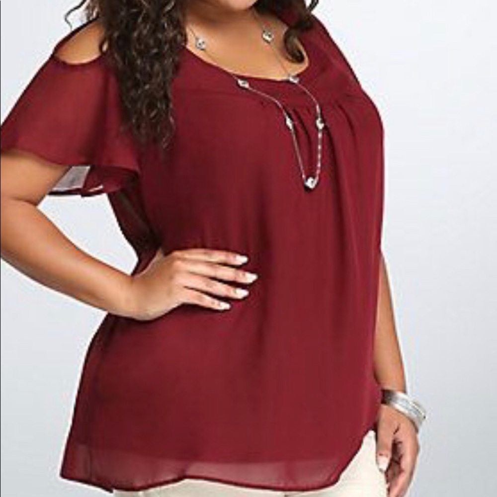 Cold shoulder flutter sleeves top